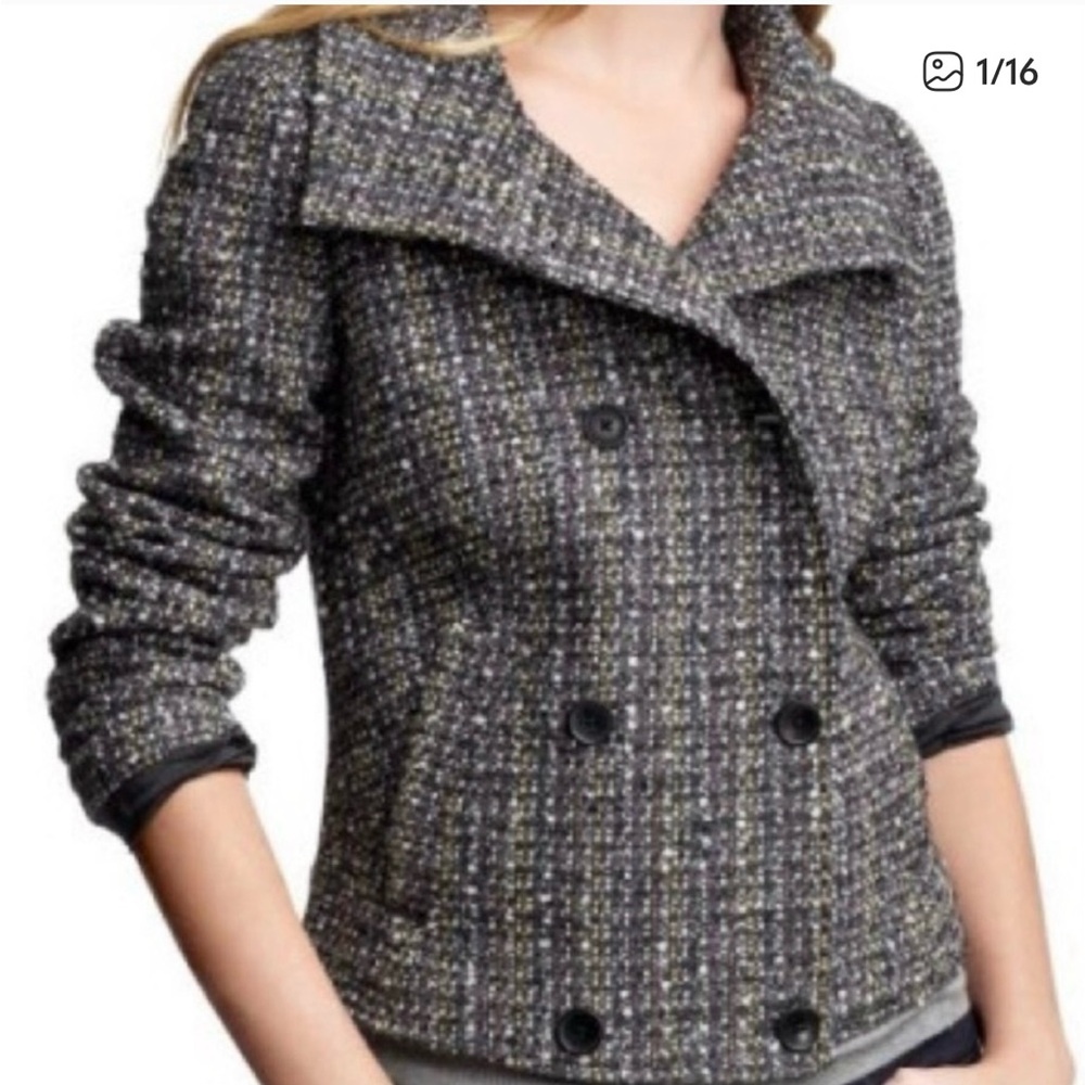 GAP cotton blend Tweed Multicolor Double Breasted Peacoat Jacket